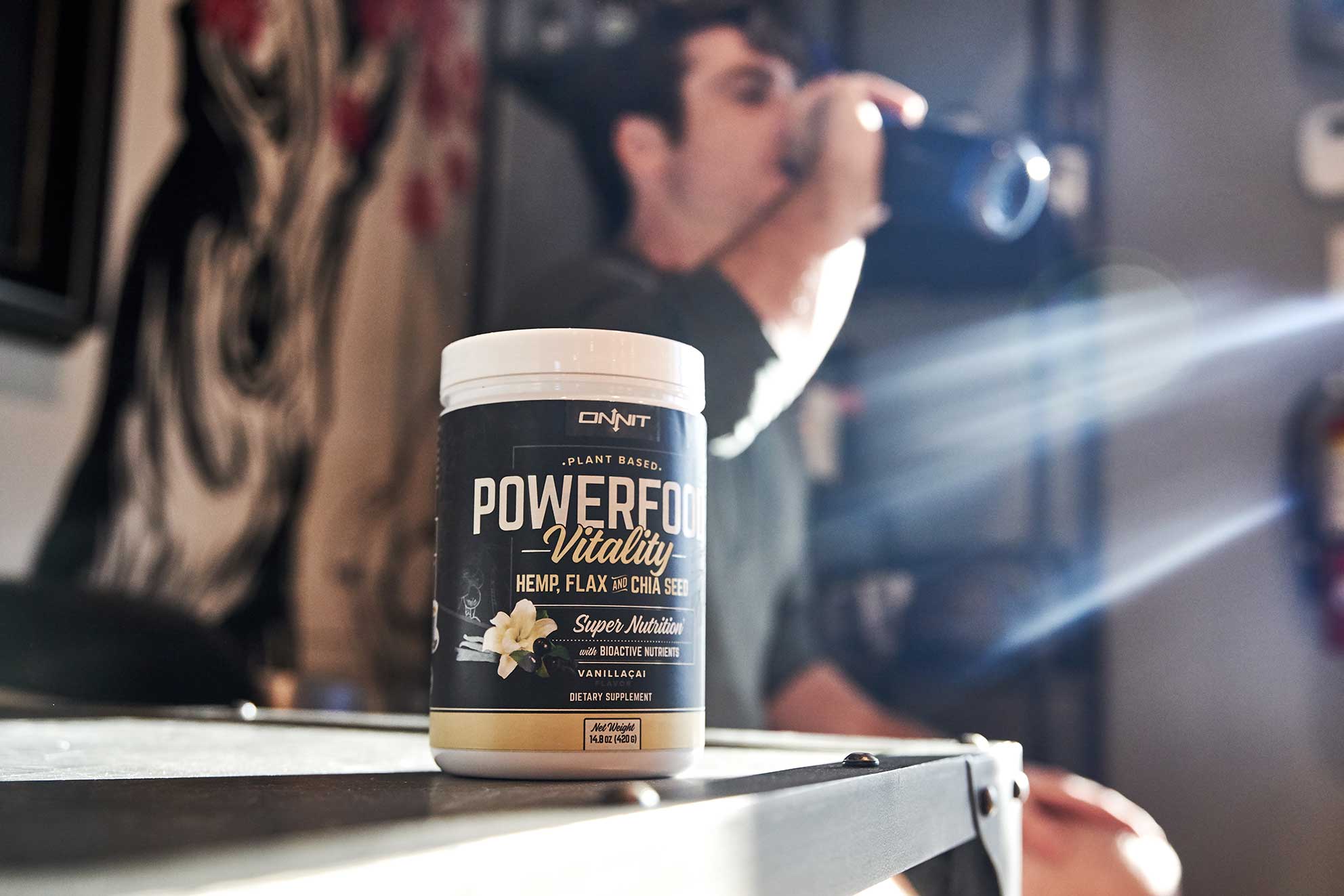 Athlete drinking Powerfood Vitality